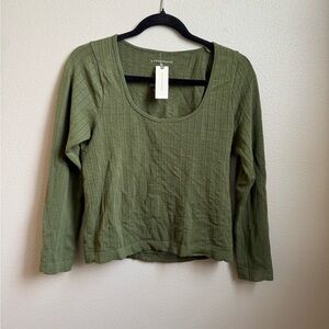 NWT Anthropologie Olive Green Scoop-Neck Long Sleeve  Ballet Top
